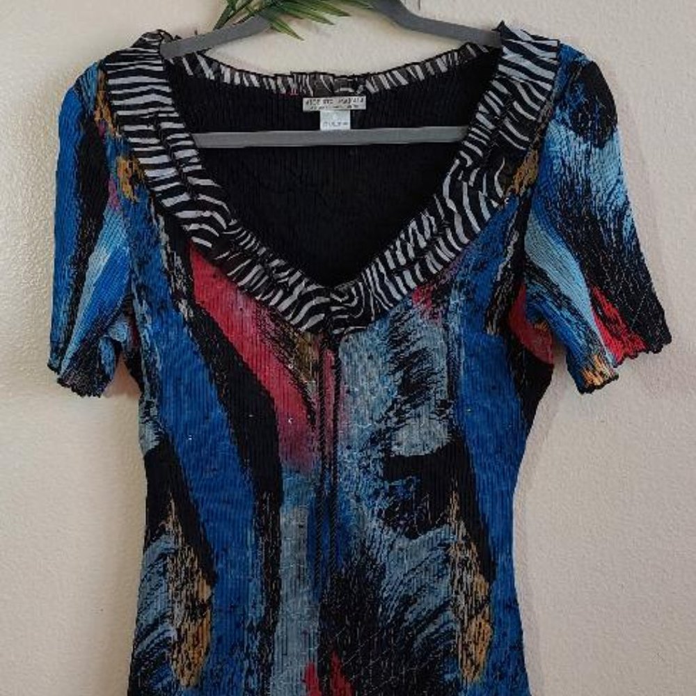 Beautiful Blue Art Alberto Makali Blouse Size Large